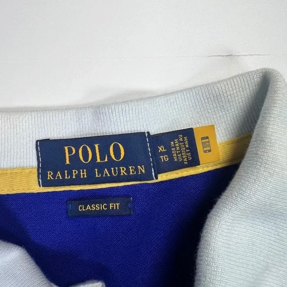 Polo Ralph Lauren Mens XL Colorblock Rugby Shirt Blue Yellow Black Long Sleeve